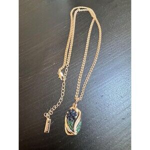 585 14K RG Stamped Blue Sapphire Flower Green Emerald Pendant 19” Necklace Chain